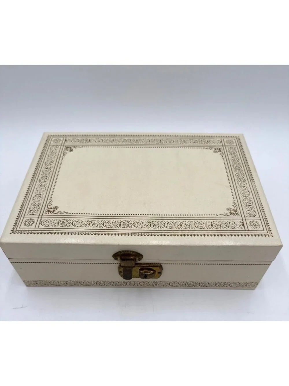 Vtg Ivory Jewelry Box Red Velvet Lining & Gold Accent Details Two-Tier Storage